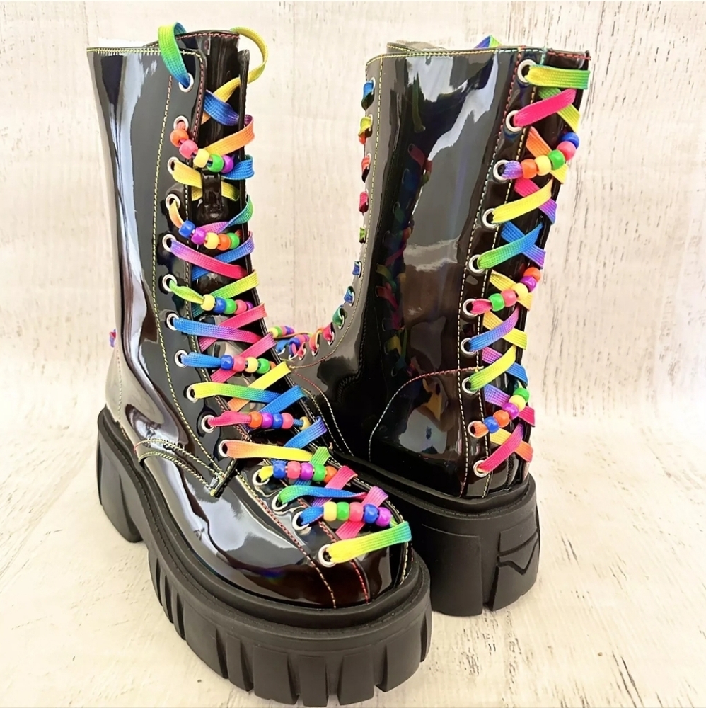 Holographic Dolls Kill Club Exx Platform Boots